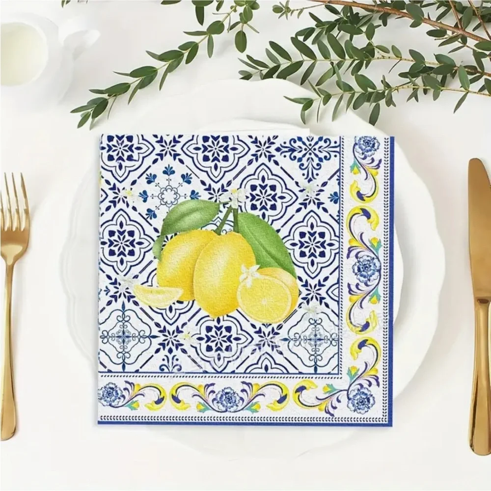 Floral Capri Lemon Party Luncheon Paper Napkins, 20 ct